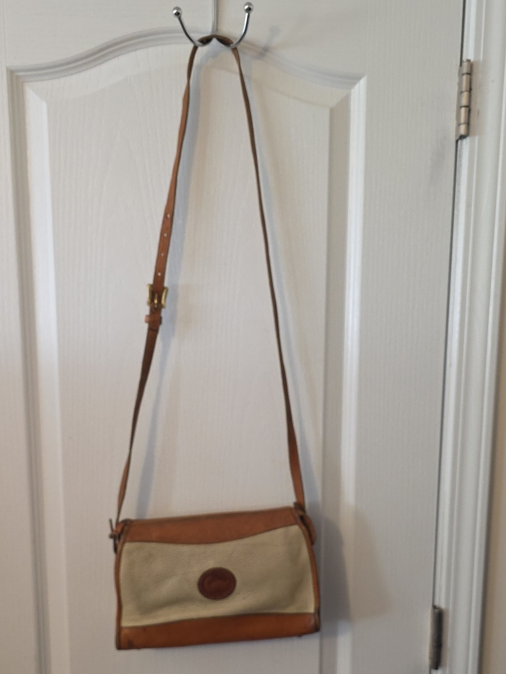 Vintage Dooney & Bourke Leather and Canvas Crossbody Bag - Tan and Cream